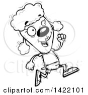 Cartoon Black And White Lineart Doodled Female Poodle Running