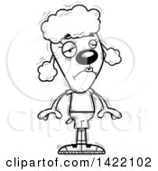 Cartoon Black And White Lineart Doodled Depressed Female Poodle