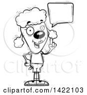 Cartoon Black And White Lineart Doodled Female Poodle Holding Up A Finger And Talking