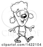 Cartoon Black And White Lineart Doodled Female Poodle Walking