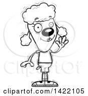 Cartoon Black And White Lineart Doodled Female Poodle Waving