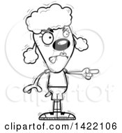 Cartoon Black And White Lineart Doodled Female Poodle Angrily Pointing The Finger
