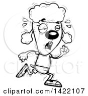 Cartoon Black And White Lineart Doodled Exhausted Female Poodle Running