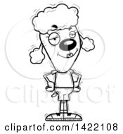 Cartoon Black And White Lineart Doodled Confident Female Poodle With Hands On Her Hips