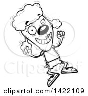 Cartoon Black And White Lineart Doodled Female Poodle Jumping For Joy