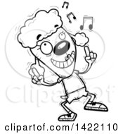 Cartoon Black And White Lineart Doodled Female Poodle Dancing To Music
