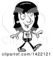 Clipart Of A Cartoon Black And White Lineart Doodled Metal Head Guy Walking Royalty Free Vector Illustration by Cory Thoman
