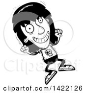 Cartoon Black And White Lineart Doodled Metal Head Guy Jumping For Joy