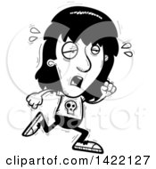 Cartoon Black And White Lineart Doodled Exhausted Metal Head Guy Running