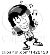 Poster, Art Print Of Cartoon Black And White Lineart Doodled Metal Head Guy Dancing To Music