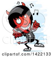 Clipart Of A Cartoon Doodled Devil Dancing To Music Royalty Free Vector Illustration