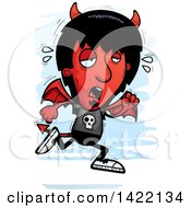 Clipart Of A Cartoon Doodled Exhausted Devil Running Royalty Free Vector Illustration