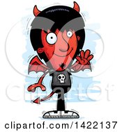 Clipart Of A Cartoon Doodled Devil Waving Royalty Free Vector Illustration