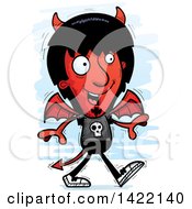 Clipart Of A Cartoon Doodled Devil Walking Royalty Free Vector Illustration