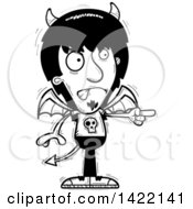 Clipart Of A Cartoon Black And White Lineart Doodled Devil Angrily Pointing The Finger Royalty Free Vector Illustration