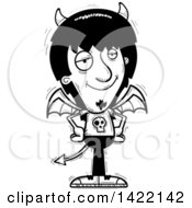 Clipart Of A Cartoon Black And White Lineart Doodled Confident Devil With Hands On His Hips Royalty Free Vector Illustration