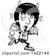 Clipart Of A Cartoon Black And White Lineart Doodled Exhausted Devil Running Royalty Free Vector Illustration