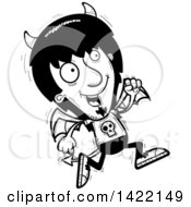 Clipart Of A Cartoon Black And White Lineart Doodled Devil Running Royalty Free Vector Illustration