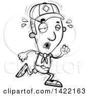 Poster, Art Print Of Cartoon Black And White Lineart Doodled Exhausted Boy Scout Running