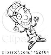 Poster, Art Print Of Cartoon Black And White Lineart Doodled Boy Scout Jumping For Joy