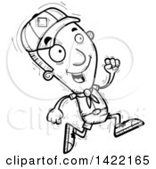Poster, Art Print Of Cartoon Black And White Lineart Doodled Boy Scout Running