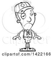 Clipart Of A Cartoon Black And White Lineart Doodled Depressed Boy Scout Royalty Free Vector Illustration by Cory Thoman