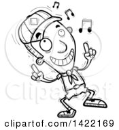 Poster, Art Print Of Cartoon Black And White Lineart Doodled Boy Scout Dancing To Music