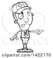 Clipart Of A Cartoon Black And White Lineart Doodled Boy Scout Angrily Pointing The Finger Royalty Free Vector Illustration