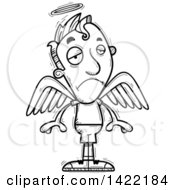 Poster, Art Print Of Cartoon Black And White Lineart Doodled Depressed Male Angel