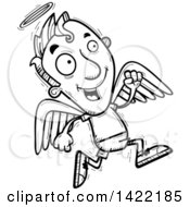 Clipart Of A Cartoon Black And White Lineart Doodled Male Angel Running Royalty Free Vector Illustration