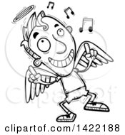 Poster, Art Print Of Cartoon Black And White Lineart Doodled Male Angel Dancing To Music