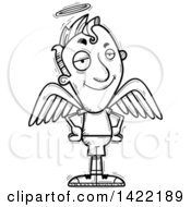 Clipart Of A Cartoon Black And White Lineart Doodled Confident Male Angel With Hands On His Hips Royalty Free Vector Illustration