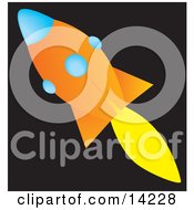 Orange And Blue Rocket Shooting Off Into Space Clipart Illustration