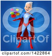 Clipart Of A 3d Young White Haired Caucasian Female Super Hero In A Blue And Red Suit Royalty Free Vector Illustration