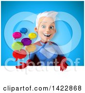 Clipart Of A 3d Young White Haired Caucasian Female Super Hero In A Blue And Red Suit Royalty Free Vector Illustration