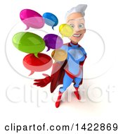 Clipart Of A 3d Young White Haired Caucasian Female Super Hero In A Blue And Red Suit On A White Background Royalty Free Vector Illustration