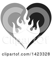 Gray And Black Fire Flame Love Heart Design Element