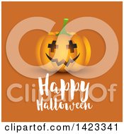 Poster, Art Print Of Halloween Jackolantern Pumpkin Over Text On Orange