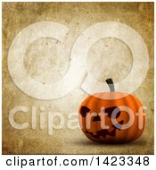 Clipart Of A 3d Halloween Jackolantern Pumpkin Over Grunge Royalty Free Illustration