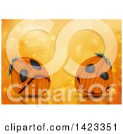 Clipart Of 3d Halloween Jackolantern Pumpkins Over An Orange Star Background Royalty Free Illustration