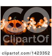 Poster, Art Print Of 3d Halloween Jackolantern Pumpkin Over Black With Orange Flares