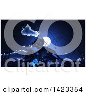 Clipart Of A 3d Demon Rising From The Earth Against A Full Moon Royalty Free Illustration by KJ Pargeter