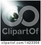 Clipart Of A 3d Zombie Rising From A Coffin In Dramatic Lighting Royalty Free Illustration