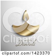 Poster, Art Print Of Happy Diwali Text With A Gold Oil Lamp On Gray