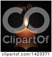 Poster, Art Print Of Happy Diwali Text With An Oil Lamp On Black
