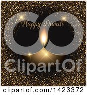 Happy Diwali Text With An Oil Lamp And Glitter On Black