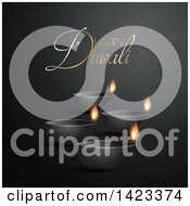 Poster, Art Print Of Happy Diwali Text With Oil Lamps On Black