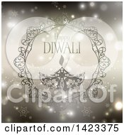 Poster, Art Print Of Happy Diwali Text With An Oil Lamp Over Stars And Flares