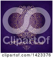 Happy Diwali Text With An Ornate Golden Design On Purple