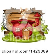 Poster, Art Print Of Wooden Plaque Or Sign Behind A Rabbit And Tomato House